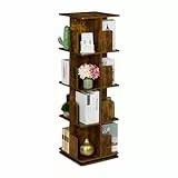 Relaxdays Bücherregal, 360 Grad drehbar, 4 Ebenen, Industrial Design, HxBxT: 125,5x39x39 cm, Wohnzimmer Drehregal, braun