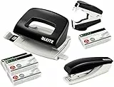 Leitz 5507 Stanz- und Lochgerät Bundle inkl. Aufbewahrungsklammern und Klammerentferner (Schwarz)