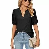 Decorie Bluse Damen Sommer Tshirt V Ausschnitt Kurzarm Damen Oberteile Elegant Damenblusen Casual Blusenshirt Tunika (B-Schwarz,XL)