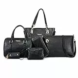 GONGKANGYUAN Damen Handtasche Set 6teilig, Schultertaschen Set Shopper UmhäNgetasche Geldbeutel Tote Taschen Henkeltaschen Clutches GeldböRsen SchlüSselhalter Shoulder Bag (Schwarz)