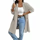 OUSIMEN Damen Lang Strickjacken Grobstrick Cardigan Casual Lose Langarm Herbst Winter Open Front Sweater Strickcardigan für Damen