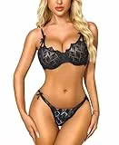 RSLOVE Dessous Sets für Damen - Sexy Unterwäsche Frauen Push Up BH und Slip Set Reizwäsche Schwarz L