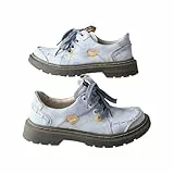 TMA EYES Damen Retro Hand genäht Design Bequeme Spitze Leder Sneaker（Blau，38）
