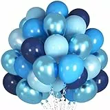 60 Stück Luftballons Blau, Metallic Blaue Luftballon Set, Chrom Blaue Helium Luftballons, Marineblaue Ballon, Baby Blau Latex Luftballons für Geburtstag Hochzeit Verlobung Babyparty Dekoration