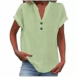 Angebote des Tages Heute Damen Guenstige Crop Tops Shirt Sommer Damen Leicht Kurzarm V-Ausschnitt Knopf Lässige T-Shirts Bluse Lose Tunika Tops Pullover Oberteile Damenbekleidung Sale