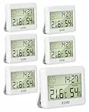 MAVORI® 6 St. Hygrometer Thermometer innen mit Uhr - präziser Luftfeuchtigkeitsmesser & Raumthermometer innen - Thermometer Hygrometer innen, Temperaturmessgerät & Hydrometer, (weiß, 6er Set)