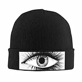 Anceky Strickmütze mit Wimperndruck, warme Wintermütze, hohe Elastizität, personalisierte Strickmütze, Schwarz