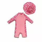 BONVERANO Baby Mädchen Badeanzug EIN stück 3/4 der ärmellänge UV-Schutz 50+ Badekleidung MIT Einem Reißverschluss…(PINK-Blumen,9-12Monate…