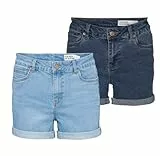 VERO MODA Damen VMLUNA MR FOLD Denim Shorts, Medium Blue Denim/Light Blue Denim, S