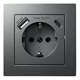 McPower Schutzkontakt Steckdose mit 1x USB-C - 18W Quickcharge - 1x USB-A | FLAIR | 250V~/16A, Unterputz Wandsteckdose mit Einsteckschutz anthrazit matt