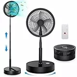 Oszillierender Ventilator Leise mit Fernbedienung, 9' Mini USB Tragbarer Tischventilator Standventilator, 7200mAh Akku Batterie Table Floor Fan mit Timer für Hause Schlafzimmer Büro Outdoor Reise