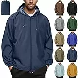 XCXC Herren Leichte Jacke Outdoorjacke mit Kapuze und Reißverschlusstaschen Männer Wasserabweisende Windjacke Übergangsjacke mit Aufbewahrungstasche für Wandern Reisen Alltag Freizeit