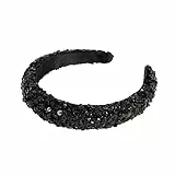 Maya Deluxe Damen Womens Embellished Headband for Ladies Adults Sequin Alice Band Bridal Hair Accessories Bridesmaid Evening Formal Stirnband, Black, One Size