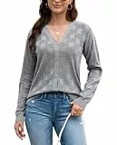 Toplop Strickcardigan Damen Herbst Strickjacke Klassisch Open Front Winter Waffelmuster Cardigan Strickpullover Sweater Grau S