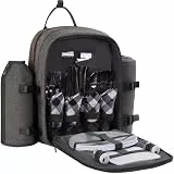 apollo walker Picknickrucksack 4 Personen Picknick Set (Set & Decke) Thermotasche Kühltaschen für Camping, Strand, Wandern Hellgrau