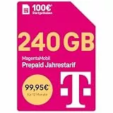 Telekom MagentaMobil Prepaid Jahrestarif 240 GB (20GB/Monat) | 5G/LTE Max & Allnet Flat in alle dt. Netze | unverbrauchtes Datenvolumen weiter nutzen | EU Roaming & Hotspot Flat | 100EUR Startguthaben