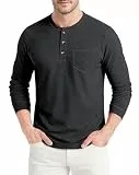 MAGCOMSEN Henley Shirt Langarmshirt Herren Baumwolle Longsleeve Oberteil Atmungsaktiv Arbeit Casual Basic Shirt Schwarz M