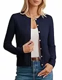 GRACE KARIN Strickjacke Damen Langarm Rundhals Open Front Leichte Cardigan Basic Boleros mit Tasche Dunkelblau L