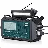 Kurbelradio DAB/DAB+/UKW, Baustellenradio Radio Batteriebetrieben, Tragbare Solar Notfallradio mit 5000mAh Wiederaufladbare Akku, LED Taschenlampe & Leselicht, IPX4, SOS-Alarm für Outdoor, Camping