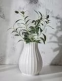 NUPTIO Weiß Keramik Blumen Vase: 20,5cm Boho Pampasgras Vasen für Wohnzimmer Schlafzimmer Küche - Aesthetic Modern Blumenvase für Fensterbank Tischregal Couchtisch