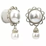 Huacan Flesh Tunnel Set 10mm Anhänger Ohr Piercing Plugs Weiße Kronblatt Perle Retro-Stil Design 1 Paar Schmuck Stecker Hochwertige Chirurgenstahl Edelstahl 316L Single Flared Expander 2 Stück