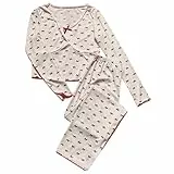 Generisch Schlafanzug Damen Lang Pyjama Set Zweiteiliger Nachtwäsche Outfit Lose Langarm Oberteile Weitem Bein Schlafanzughose Weich Gemütliche Hausanzug Loungewear Freizeitanzug mit Gedruckt