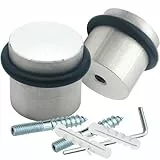 PLURI - Premium Türstopper Boden Edelstahl [2er Set] - zum Schrauben, GRATIS Befestigungsmaterial, Bodentürstopper, Bodentürpuffer, Wand-Puffer Gummi-Puffer, Tür-Puffer, Boden-Montage