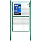 SONGMICS Gartentor, Gartentür, verzinkter Stahl, robust und langlebig, abschließbar, rundes Rohr, Tür 87 x 150 cm, 106 x 150 cm (B x H), grün GGD200G