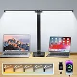One Fire Doppelkopf Schreibtischlampe LED Tischlampe LED, 10 Helligkeit+5 Farbe Schreibtischlampe Kinder mit Netzstecker, Faltbar Tischlampen, 45min Timer-Off Tageslichtlampe Schreibtisch, Desk Lamp