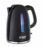 Russell Hobbs Wasserkocher [1,7l, 2400W, blaue LED-Beleuchtung] Textures+ (Schnellkochfunktion, herausnehmbarer Kalkfilter, beleuchtete Wasserstandsanzeige, autom. Deckelöffnung) Teekocher 22591-70