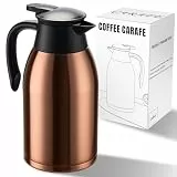 PARACITY 2L Isolierte Kaffeekanne aus Edelstahl, Zum Warmhalten, Doppelwandig Vakuumisoliert, Für Kaffee und Tee, Zuhause und Büro (Goldbraun)