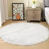 ORINOVA Teppich Rund Weiß 150 cm Flauschig Kunstfell Fellteppich Kuschelteppich Weich Schlafzimmer Bettvorleger Wohnzimmer Waschbar