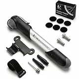 VeloChampion Mini Fahrradpumpe, kompakte Luftpumpe 100 PSI/6.8BAR für Presta, Schrader & Dunlop Ventile, für Rennrad, Trekkingrad & E-Bike, mit Rahmenhalterung, Ballnadel (Pumpe + Reparaturflicken)