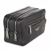 Berliner Bags Premium Kulturbeutel Max, Große Kulturtasche, Waschtasche aus Leder mit 2 Fächern, Kosmetiktasche für Damen und Herren zum Reisen – Schwarz