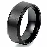 JewelryWe Schmuck 8mm Herren Ring, Ehe-Verlobungs Eheringe Partnerringe Edelstahlring, Schwarz Bandring Größe 49 mit Geschenk Tüte