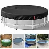 VniYors Poolabdeckung Rund 190, 420 D Oxford-Stoffpoolplane und Pool Abdeckplane, Uv-Schutz Pool Abdeckplane Mit Kordelzug und BodennäGeln füR StabilitäT und Einfache Installation（1.9M Schwarz ）