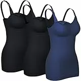 4How 3er Damen Stilltops Mutterschaft Tanktop mit Eingebautem BH für Stillen Schlaf Camisole Schwarz,Blau L