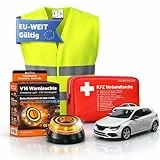 Safeglow® 3 in 1 Set - Warnleuchte V16 & Warnweste & Verbandskasten - Notlicht IDIADA Zulassung Nr. PC21020060 - Warndreieck - Pannendreieck - für Auto & Motorrad (3 in 1 Set)