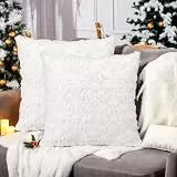 GADITIEK 45x45cm Kissenbezug Weihnachten, 2er Set Weicher Plüsch Weiß Schneeflocken Kopfkissenbezug Kissenhülle, Christmas Decorations Winter Kissenbezug, Weihnachtsdeko Innen (weiße Schneeflocken)
