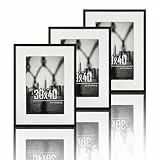 VUVUZULA Bilderrahmen 30x40cm Schwarz 3er Set Fotorahmen Rahmen mit Passepartout Posterrahmen