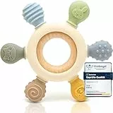 CAJA Beißring Baby BPA freie Zahnungshilfe und Beißspielzeug aus Silikon und Holz Greifring mit Tiermotiv Geschenkidee zur Geburt Sicheres Babyspielzeug für Jungen und Mädchen
