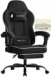 WOLTU Gaming Stuhl Stoff mit Bequemlichkeit Federunterlage, Kühl im Sommer, Gamer Chair Sessel Hohe Belastbarkeit ergonomischer mit Kopfkissen, Lendenkissen, Fußstütze, Tech-Stoff, Schwarz, GS10sz