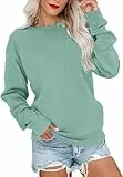 VIGVAN Damen Sweatshirt Pullover Elegant Basic Langarmshirt Rundhals Baumwolle Pulli Herbst Winter Casual Oberteile Langarm Tops (Grün-1, M)