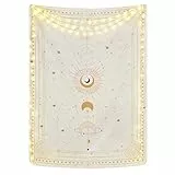 Yugarlibi Mondphasen Wandteppich Mysteriöser Konstellation Sternenhimmel Tarotkarten Wandbehang Ästhetische Retro Astrologie Wandkunst für Schlafzimmer Wohnzimmer Beige 150x130cm