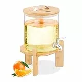Relaxdays Getränkespender, 5 Liter, Kalt- & Heißgetränke, Bambus-Ständer, Thermometer, Bowle-Gefäß, transparent/Natur