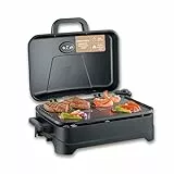 Severin Tischgrill, Elektro-Grill für Balkon, 2300W, 10 Min. Aufheizzeit, Keramik-Beschichtung, max. 230°C, mit Deckel, Thermometer, 45x30cm Grillfläche, matt-schwarz, PG 8597