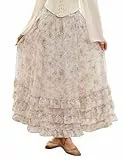 SCARLET DARKNESS Damen Maxi Röcke Blumen Chiffon Viktorianisches Elastisch Hohe Taille Fließend Rüsche Langer Rock mit Taschen Hellbraune Blumen S