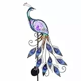 TERESA'S COLLECTIONS Gartendeko für Draußen Wetterfest,83cm Metallpfau Solar Gartenfigur Gartenleuchte Glas für Terrasse,Garten Hof,Figur Geschenke für Frauen/Mama/Papa(M)