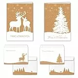 KOHMUI Weihnachtskarten mit Umschlag Set, 16 Klappkarten & 16 Umschlägen, 16.5 x 11.5 cm Kraftpapier Weihnachten karten, Grußkarte für Familie Freunde Kunden Geschäftlich