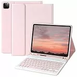 aMZCaSE Tastatur Hülle für iPad Air 11 Zoll 2025 2024 (M3/M2),Air 5 und 4 Gen 10,9' 2022/2020,Pro 11' 1/2/3/4 Gen,Magnetisch Abnehmbare Tastatur hülle mit Stifthalter mit Stifthalte(Rose)
